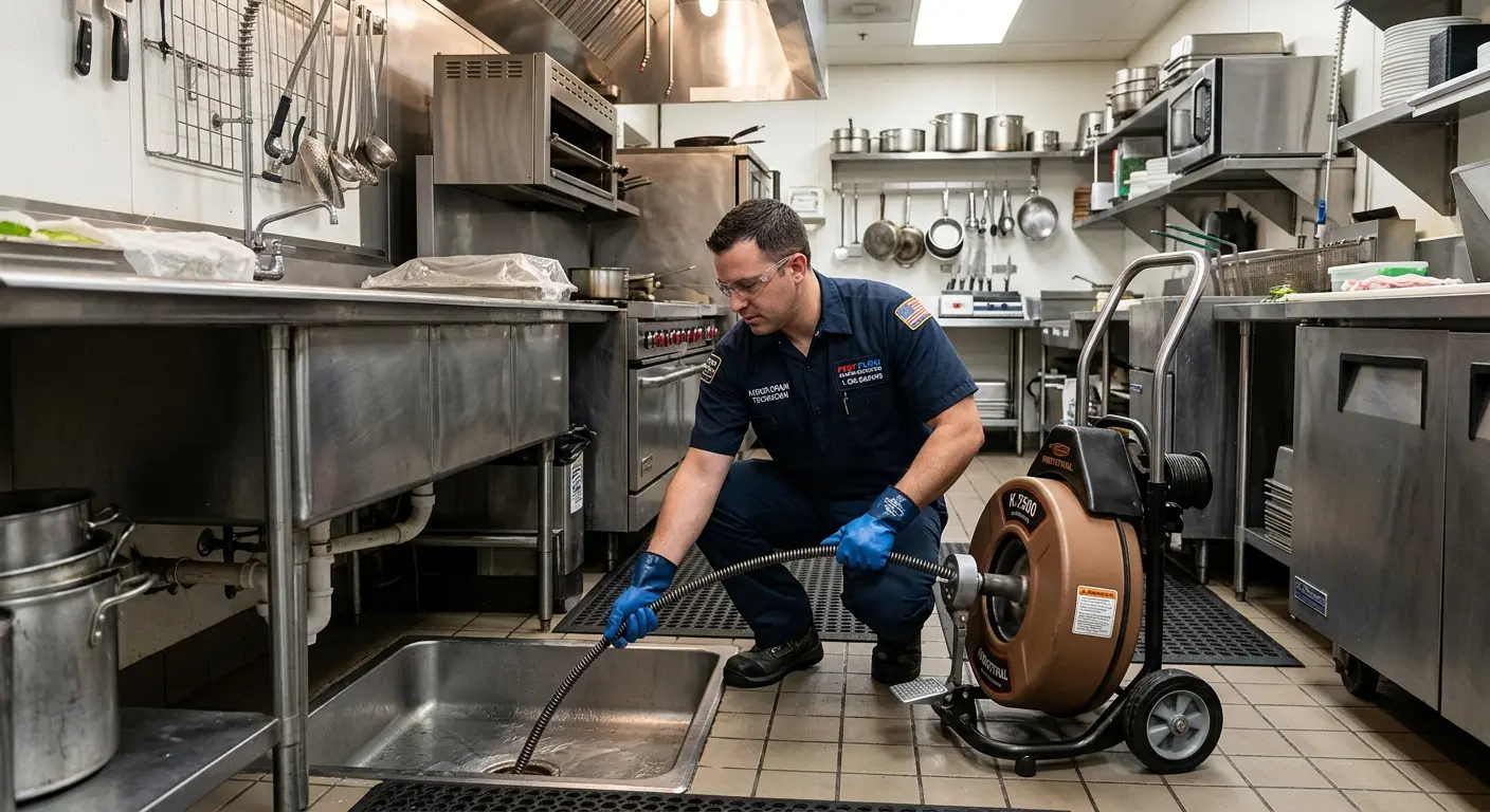 Commercial drain cleaning service in a restaurant kitchen in Pahokee