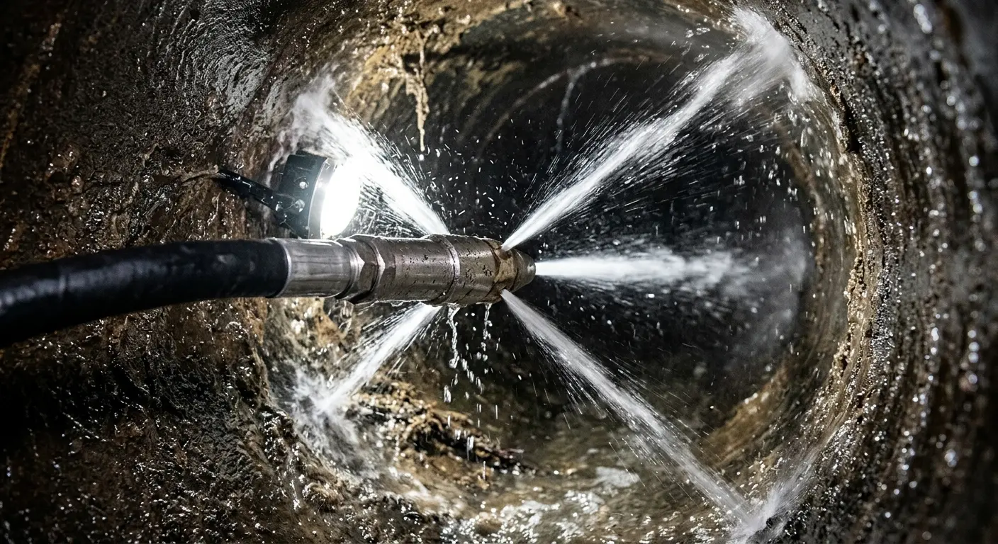 High-pressure hydro jetting nozzle cleaning sewer pipe for Storm Drain Cleaning in Pahokee